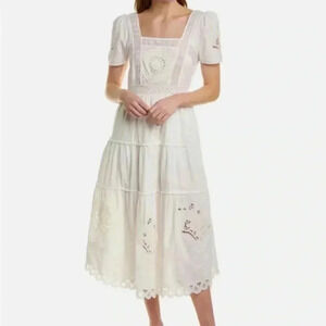 LoveShackFancy Prairie Midi Crochet Lace Bridal Graduation Dress True White 0